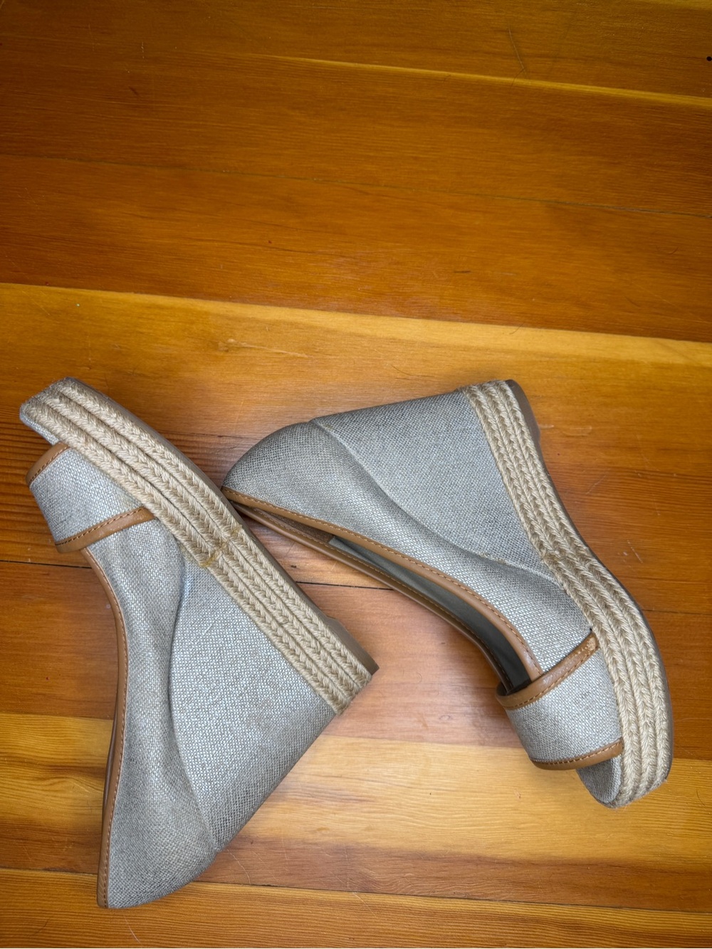 Tory Burch Neutral Canvas Wedge Espadrilles - Beige